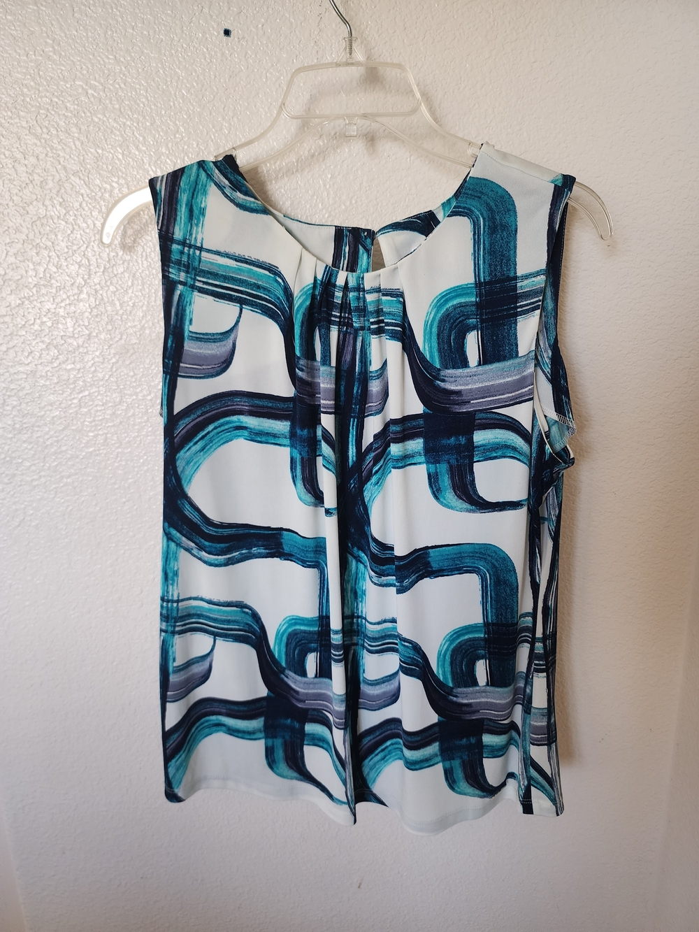 Sleeveless Teal & Navy Abstract Print Top